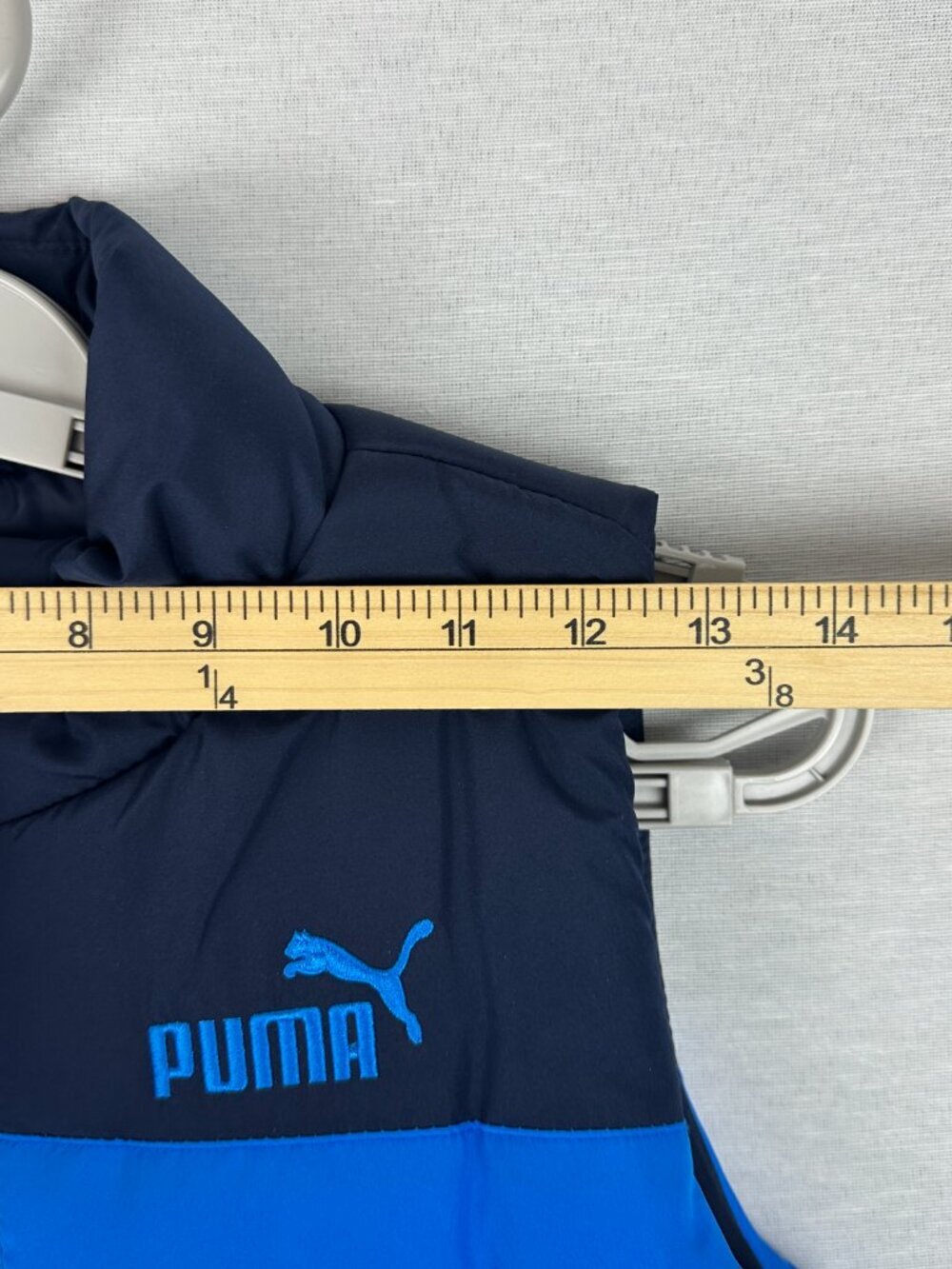 PUMA BOYS SLEEVELESS PUFFER VEST BLUE AND NAVY COLOR, FULL ZIP FRONT,SIZE M10/12 - Picture 7 of 9
